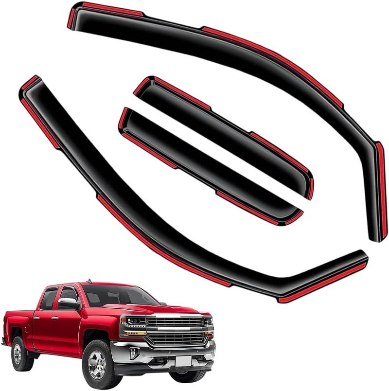 LONGKEES in-Channel Window Visors Rain Guards FIT Chevy Silverado/GMC Sierra 1500 2019-2025 Crew Cab (2019-2025) – 4-Piece in-Channel Dark-Smoke Polycarbonate Vent Deflectors - Image 1